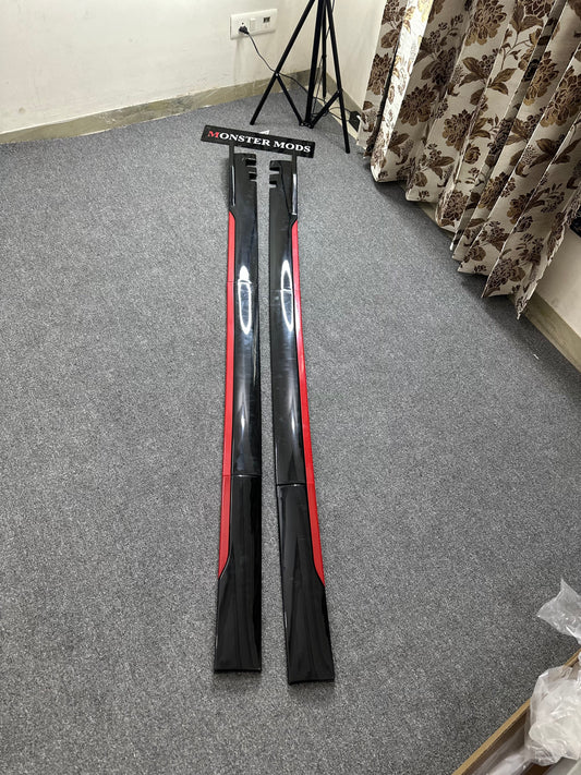 200 cm universal side skirts with red ascents | fits on all cars